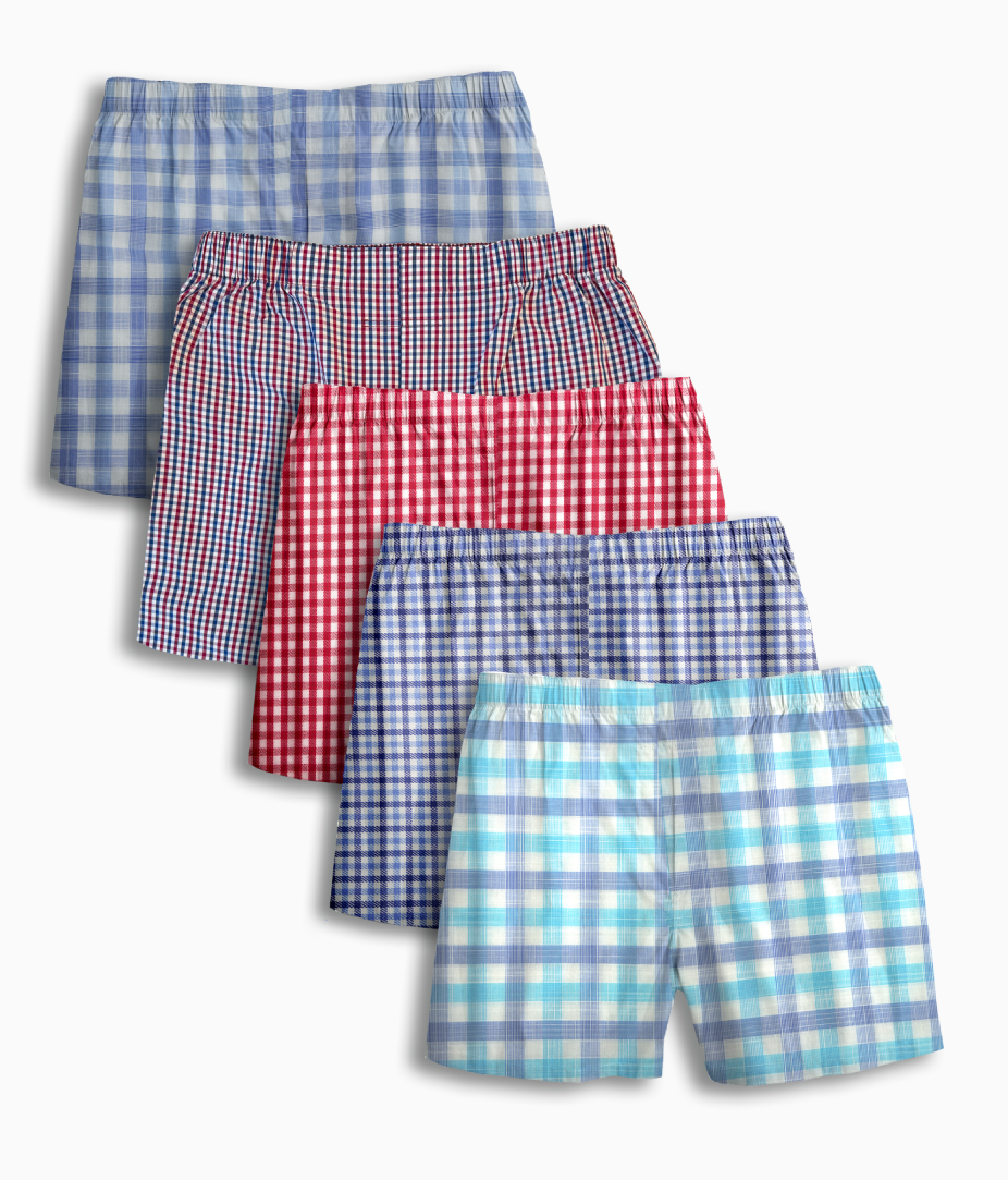 Multi Pack Classic Assorted Plaid Full Make Cotton Poplin Boxer Shorts