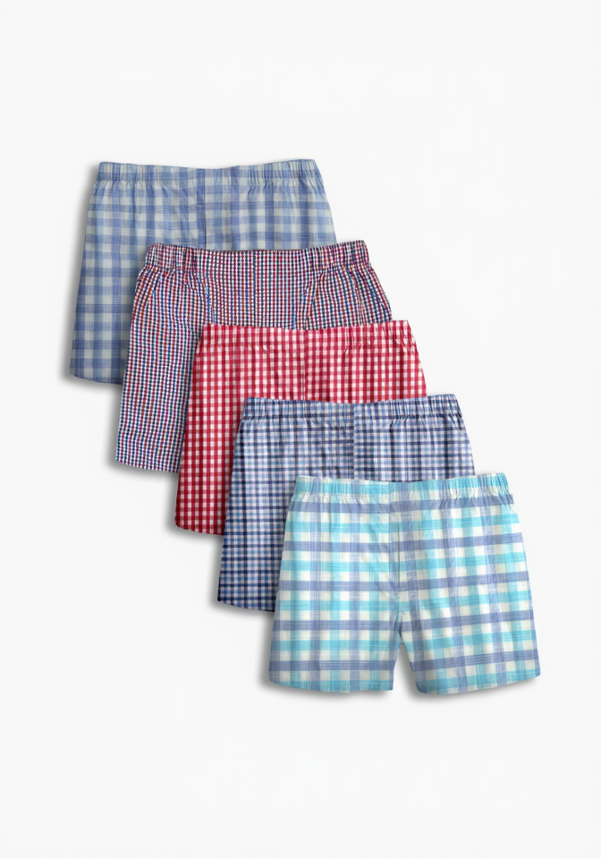 Multi Pack Classic Assorted Plaid Full Make Cotton Poplin Boxer Shorts (5 Pack) (Average Sizing) by Batton