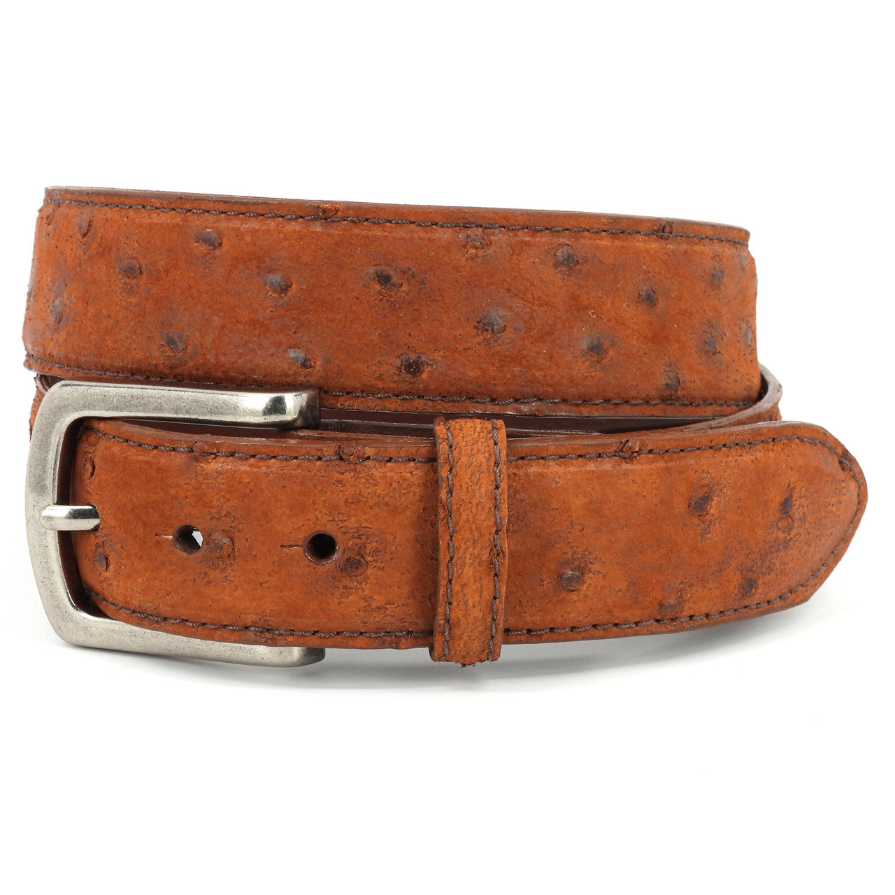Genuine South African Ostrich Skin Belt in Antique Brandy by Torino Leather