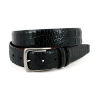 Hornback Crocodile Embossed Calfskin Dress Casual Belt in Black by Torino Leather