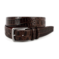 Hornback Crocodile Embossed Calfskin Dress Casual Belt in Brown by Torino Leather