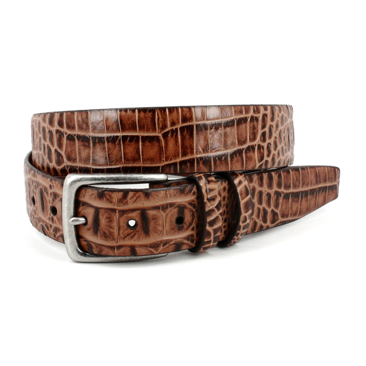 Hornback Crocodile Embossed Calfskin Dress Casual Belt in Cognac by Torino Leather