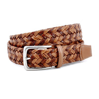 Italian Two-Tone Braided Leather Belt in Cognac and Tan by Torino Leather