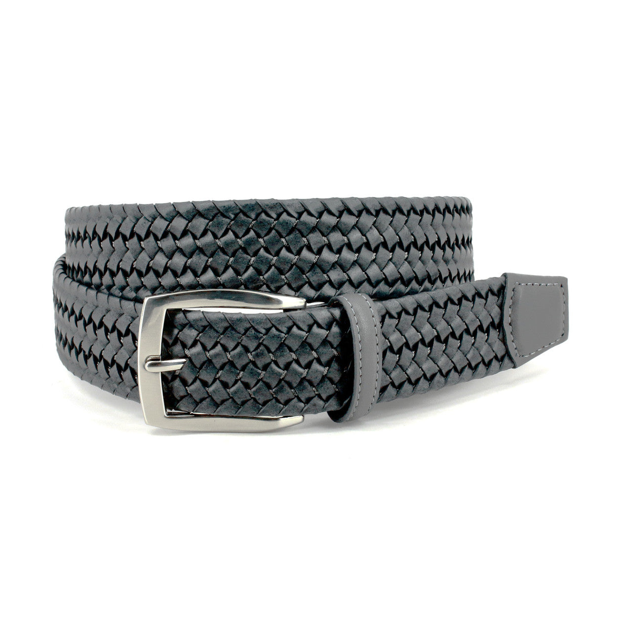 Italian Woven Stretch Leather Belt in Grey by Torino Leather
