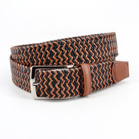 Italian Braided Stretch Leather Cording Belt in Tan and Navy by Torino Leather