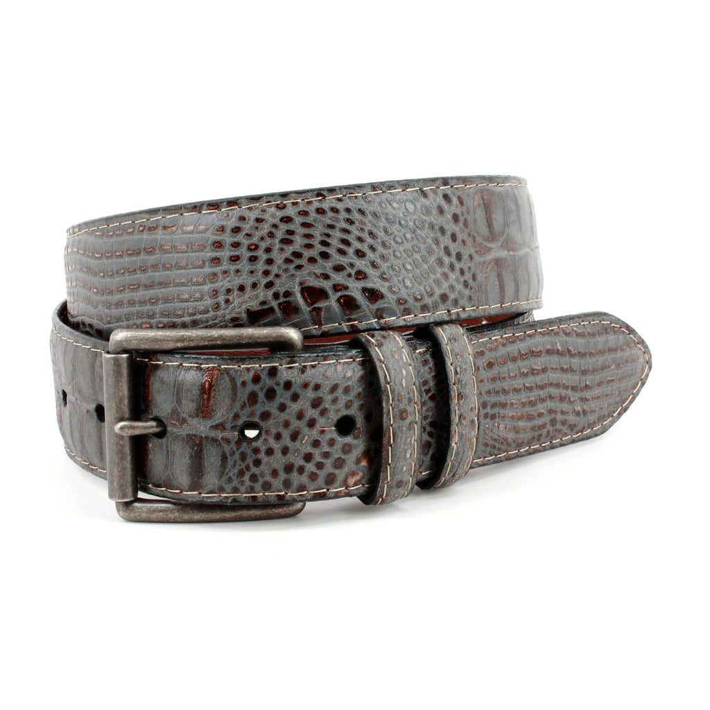 Italian Washed Crocodile Embossed Calfskin Belt in Grey by Torino Leat