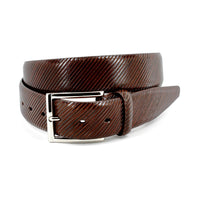 Diagonal Etched Italian Calfskin Dress Casual Belt in Chocolate Brown by Torino Leather