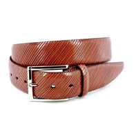 Diagonal Etched Italian Calfskin Dress Casual Belt in Cognac by Torino Leather