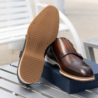 Legerra Hand Burnished Italian Calfskin Monk Strap Shoe in Brown by Zelli Italia