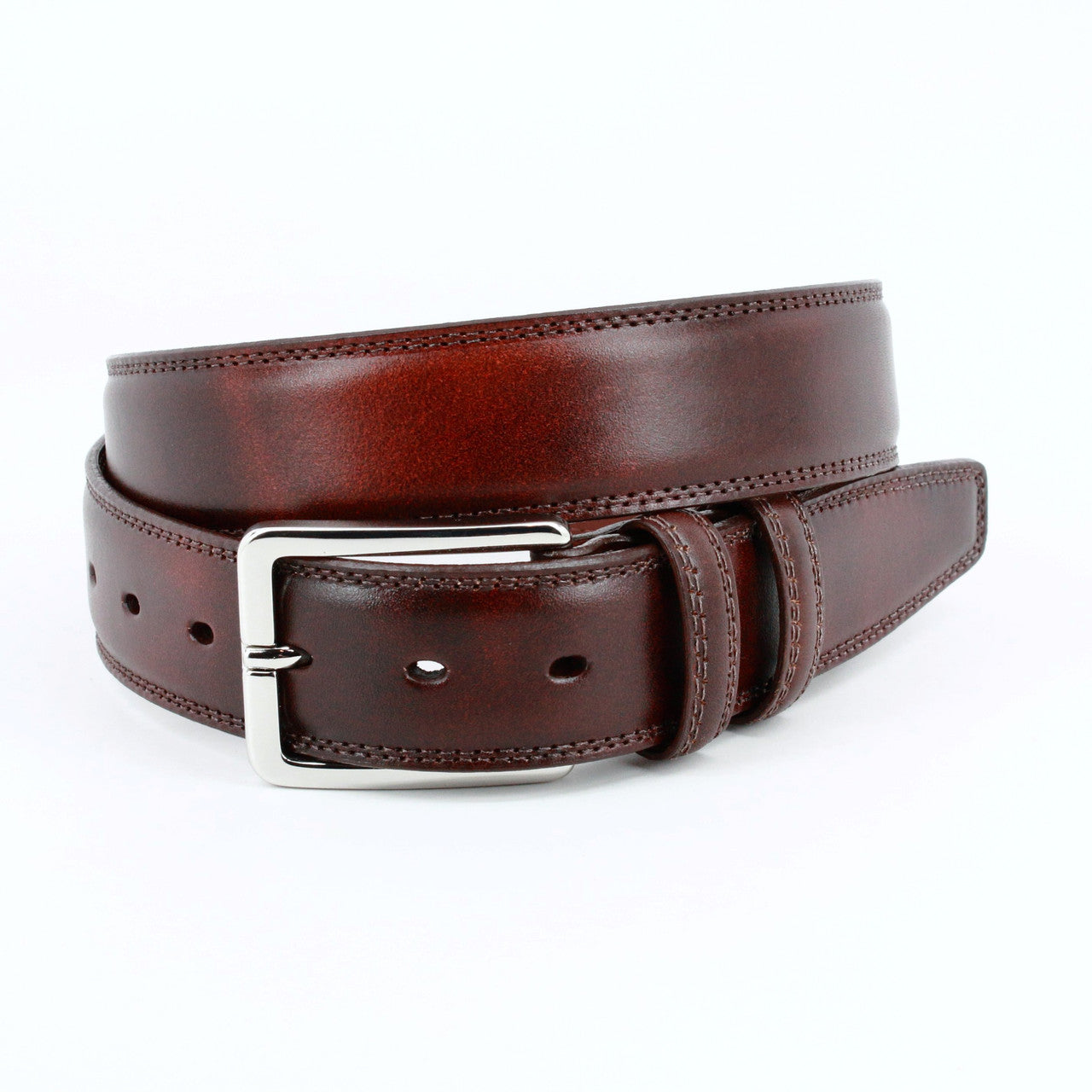 Hand Antiqued Italian Calfskin Leather Belt in Mahogany by Torino Leather
