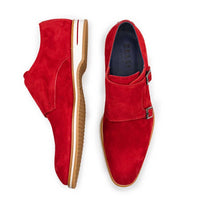 Legerra Sueded Goatskin Monk Strap Shoe with White Sole in Red by Zelli Italia