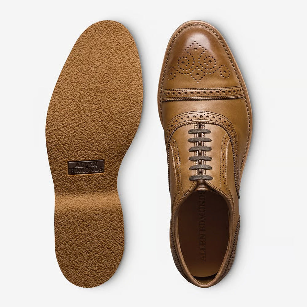Strand Verse Cap-Toe Oxford Dress Shoe with Perf Detailing in Walnut Leather by Allen Edmonds