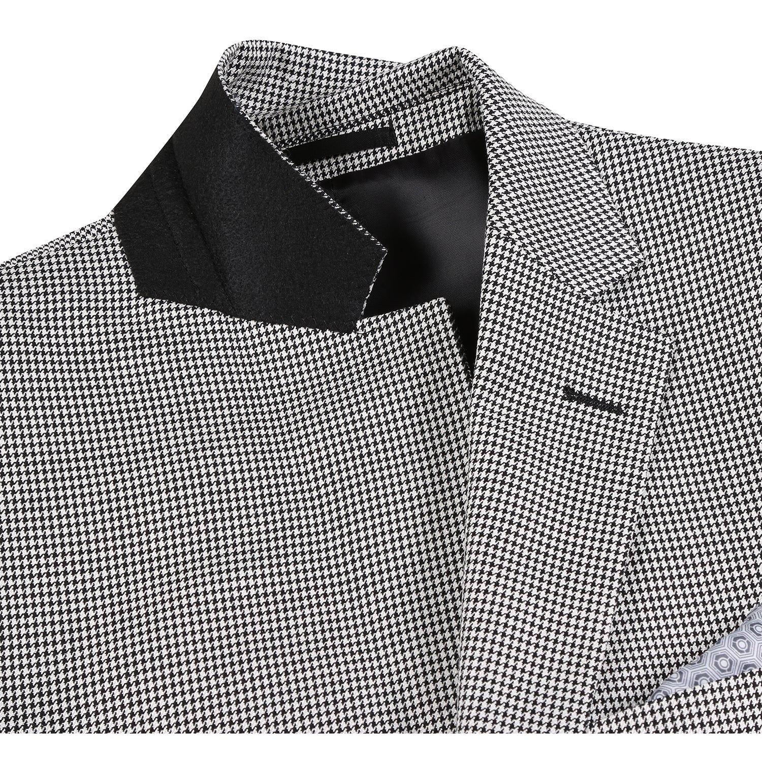 Single Breasted SLIM FIT Wool and Silk Sport Coat in Black and Winter White Houndstooth (Short, Regular, and Long Available) by Renoir