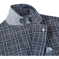 Single Breasted SLIM FIT Half Canvas Knit Soft Jacket in Grey and Blue Plaid (Short, Regular, and Long Available) by Pelago