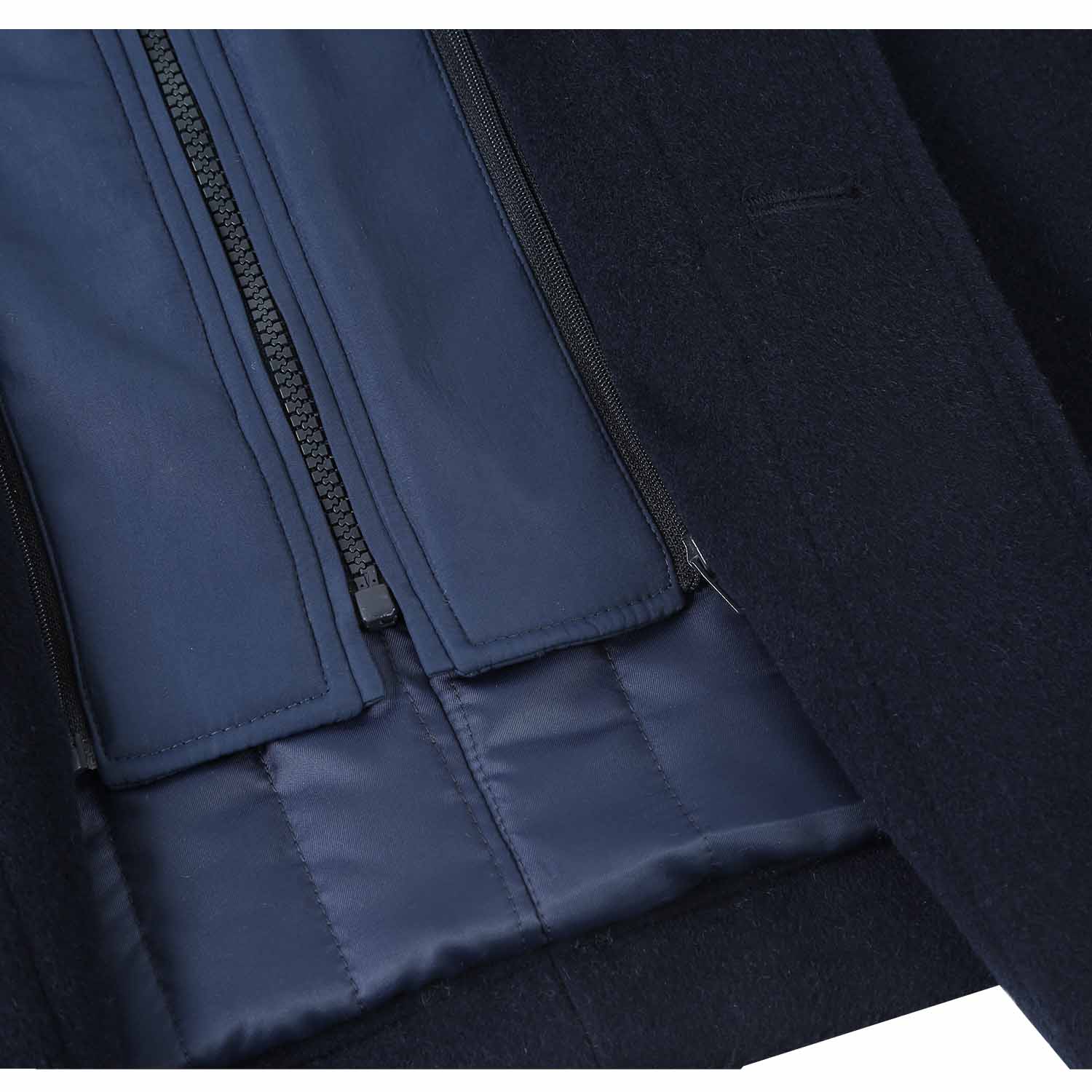 Wool Blend SLIM FIT Short Overcoat with Zip-Out Lining in Navy (Regular, Short, & Long Lengths) by English Laundry