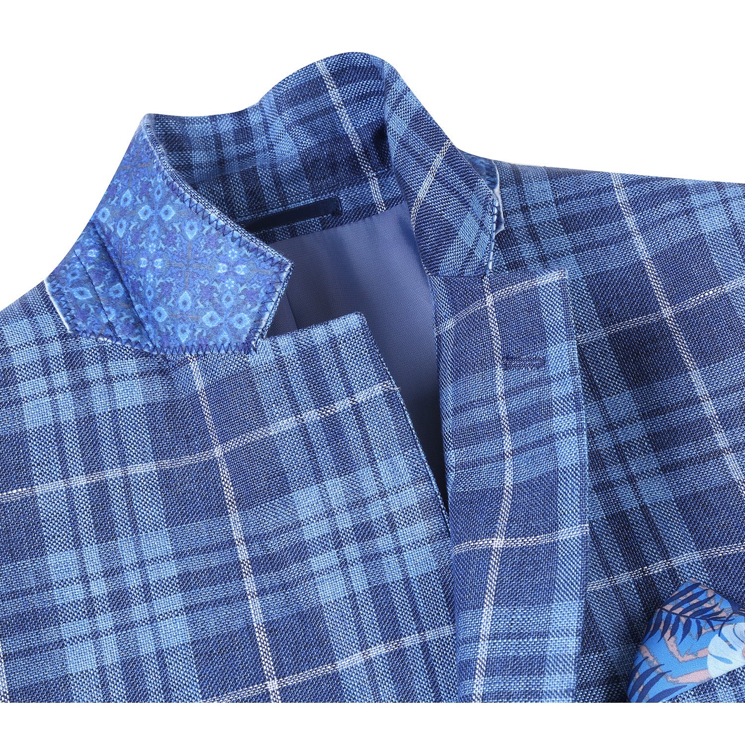 Single Breasted SLIM FIT Linen Sport Coat in Blue and Navy Plaid (Short, Regular, and Long Available) by Renoir