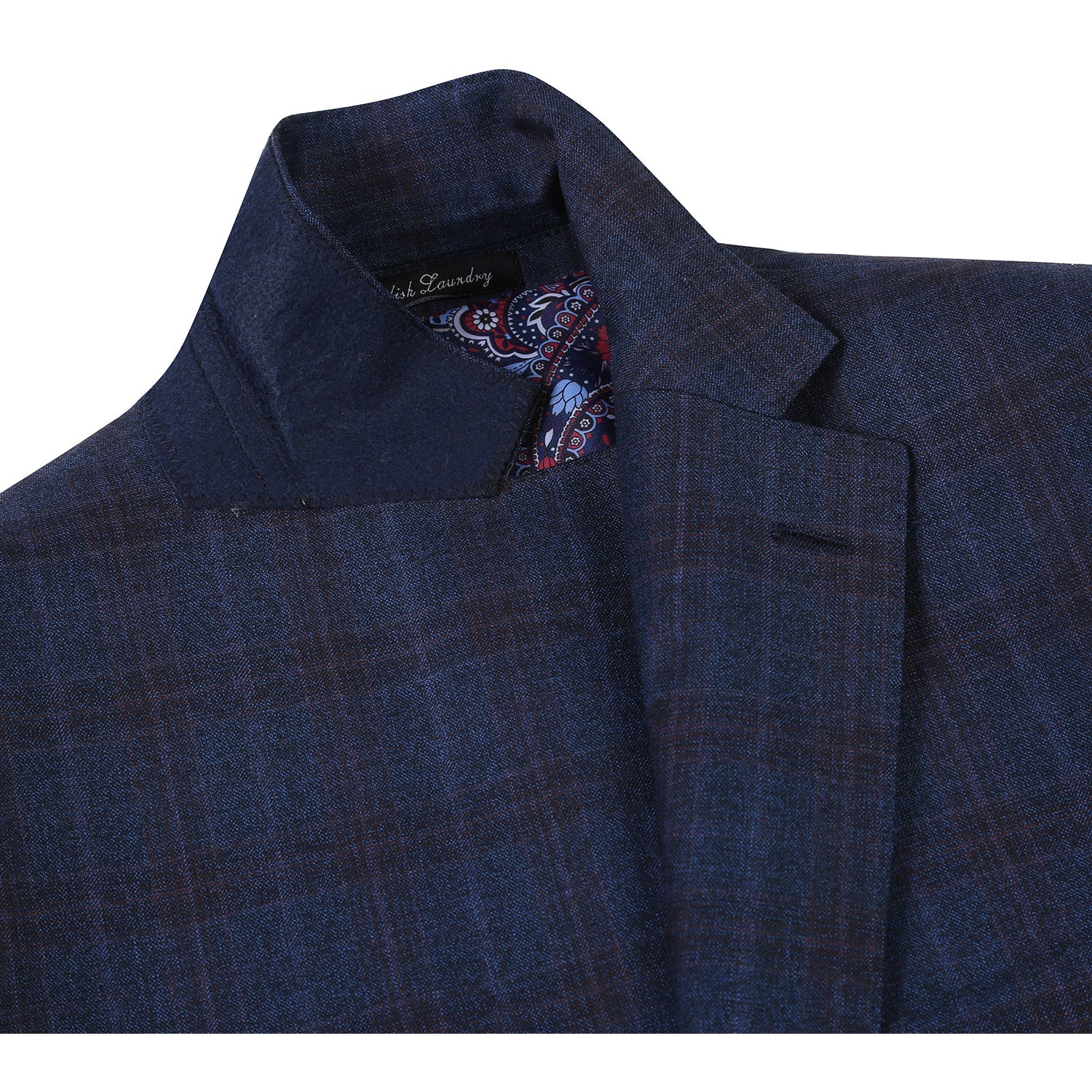 Wool Stretch Single Breasted SLIM FIT Suit in Dark Blue and Burgundy Check (Short, Regular, and Long Available) by English Laundry
