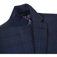 Wool Stretch Single Breasted SLIM FIT Suit in Dark Blue and Burgundy Check (Short, Regular, and Long Available) by English Laundry