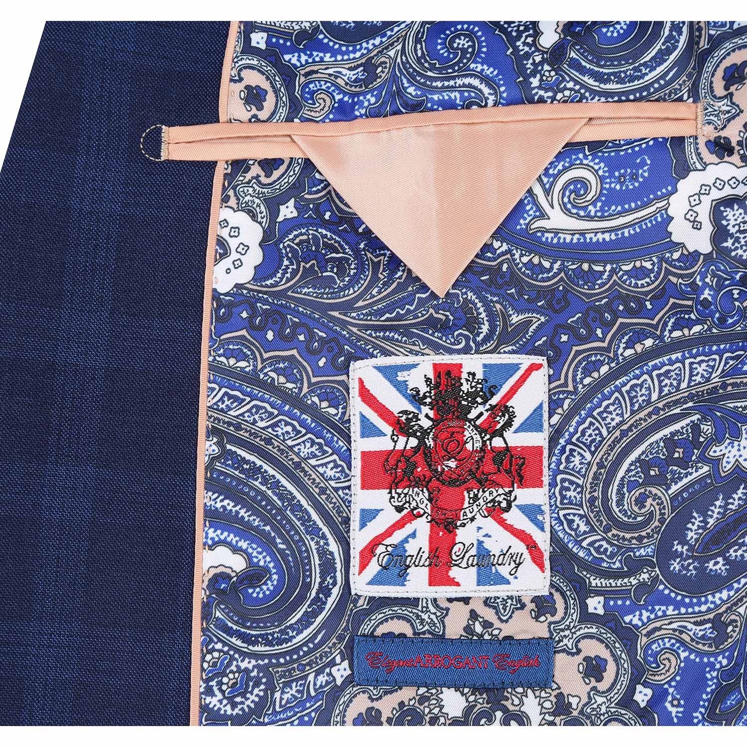 Stretch Performance Single Breasted SLIM FIT Suit in Navy Check (Short, Regular, and Long Available) by English Laundry