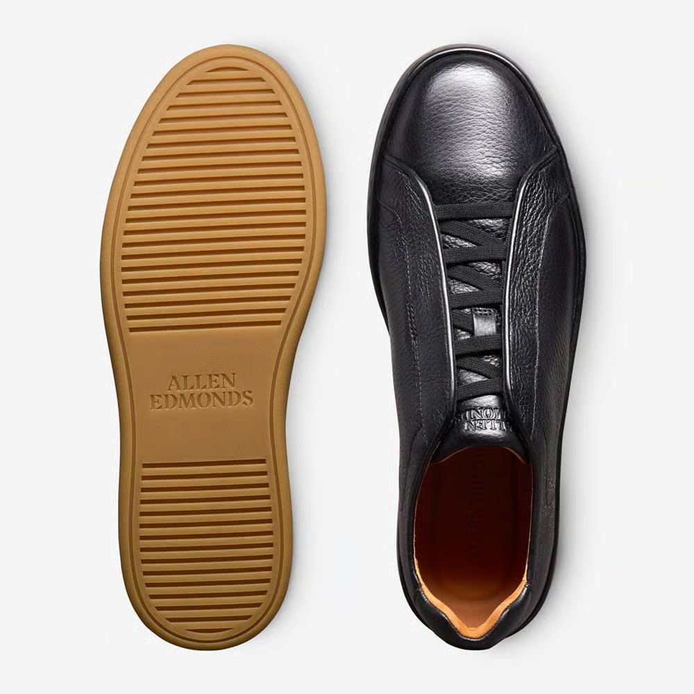 Banks Court Slip-On Stretch-Lace Sneaker in Black Leather by Allen Edmonds