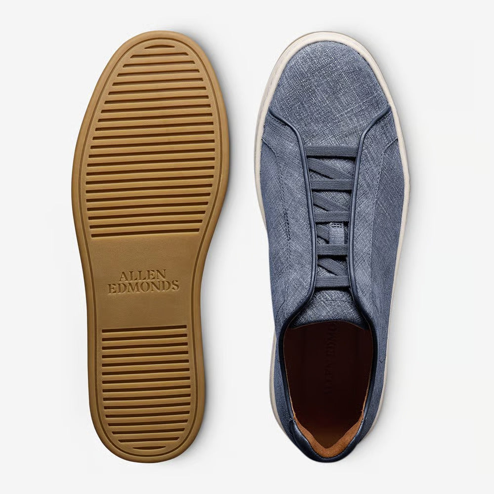 Banks Court Slip-On Stretch-Lace Sneaker in Blue Denim-Textured Suede by Allen Edmonds
