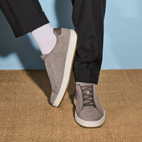 Banks Court Slip-On Stretch-Lace Sneaker in Vapor Denim-Textured Suede by Allen Edmonds
