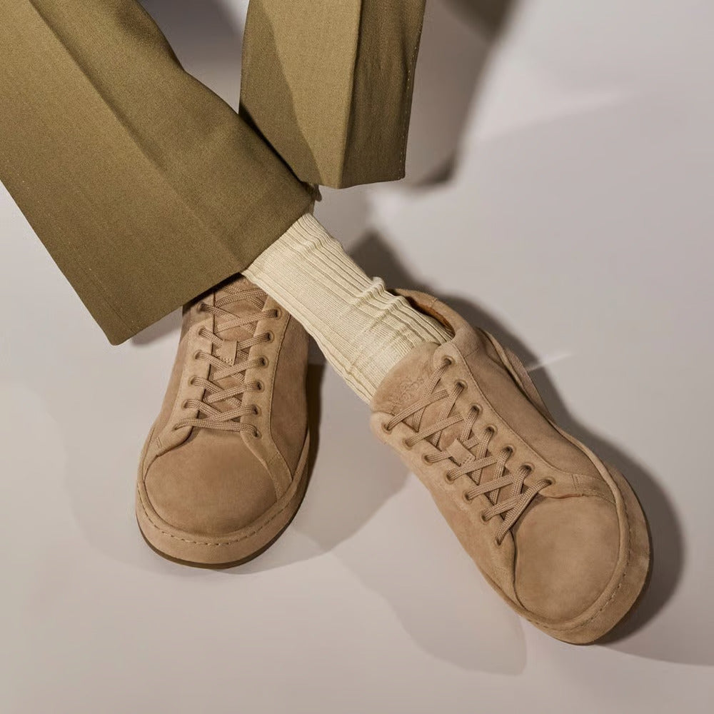 Barnes Lace-Up Sneaker in Bone Suede by Allen Edmonds
