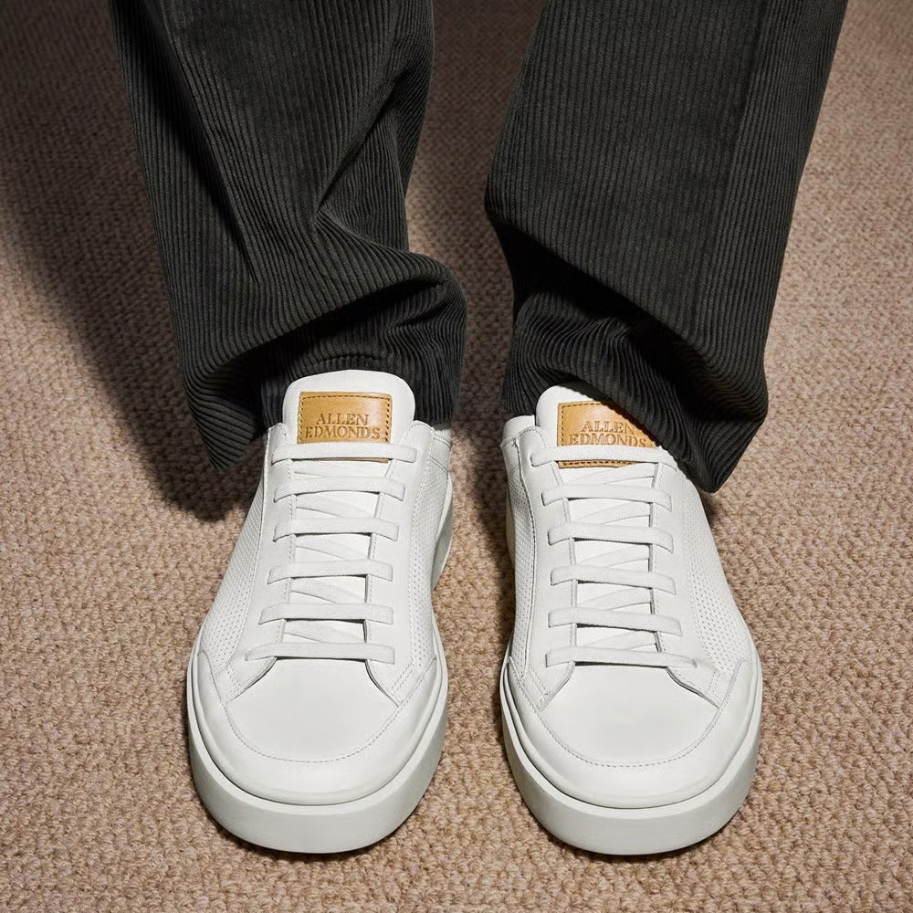 Oliver Slip-On Stretch-Lace Sneaker in White Leather by Allen Edmonds