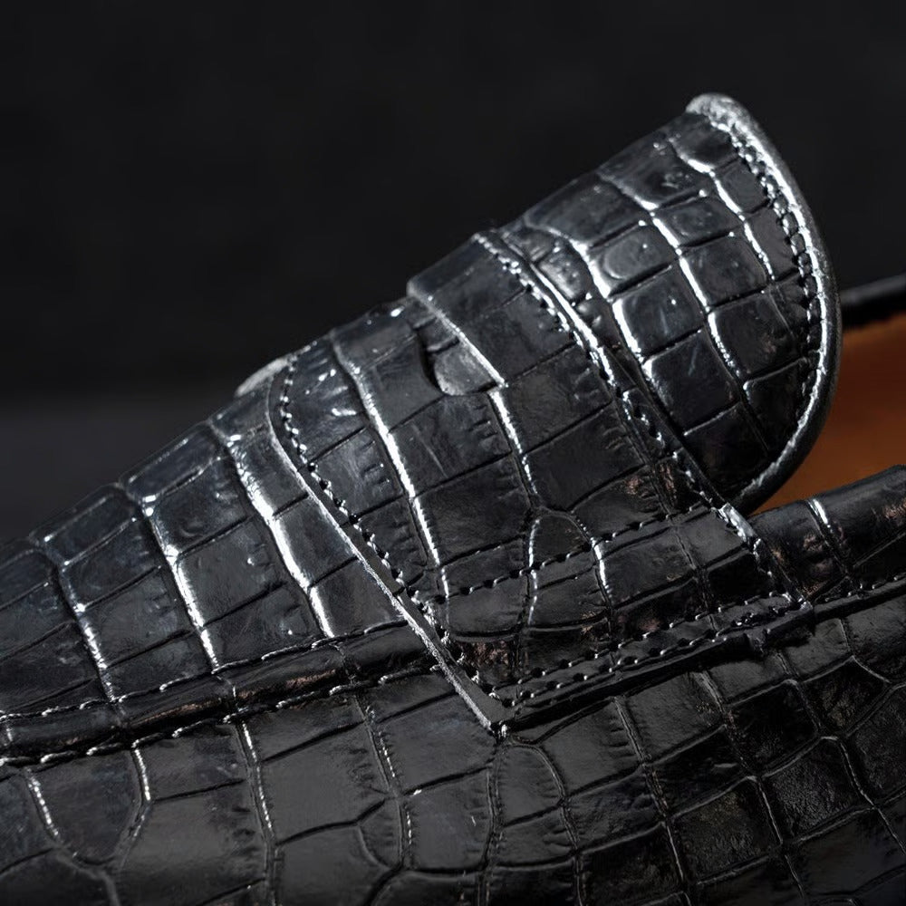 Randolph 2.0 Penny Loafer in Black Embossed Croco Leather by Allen Edmonds