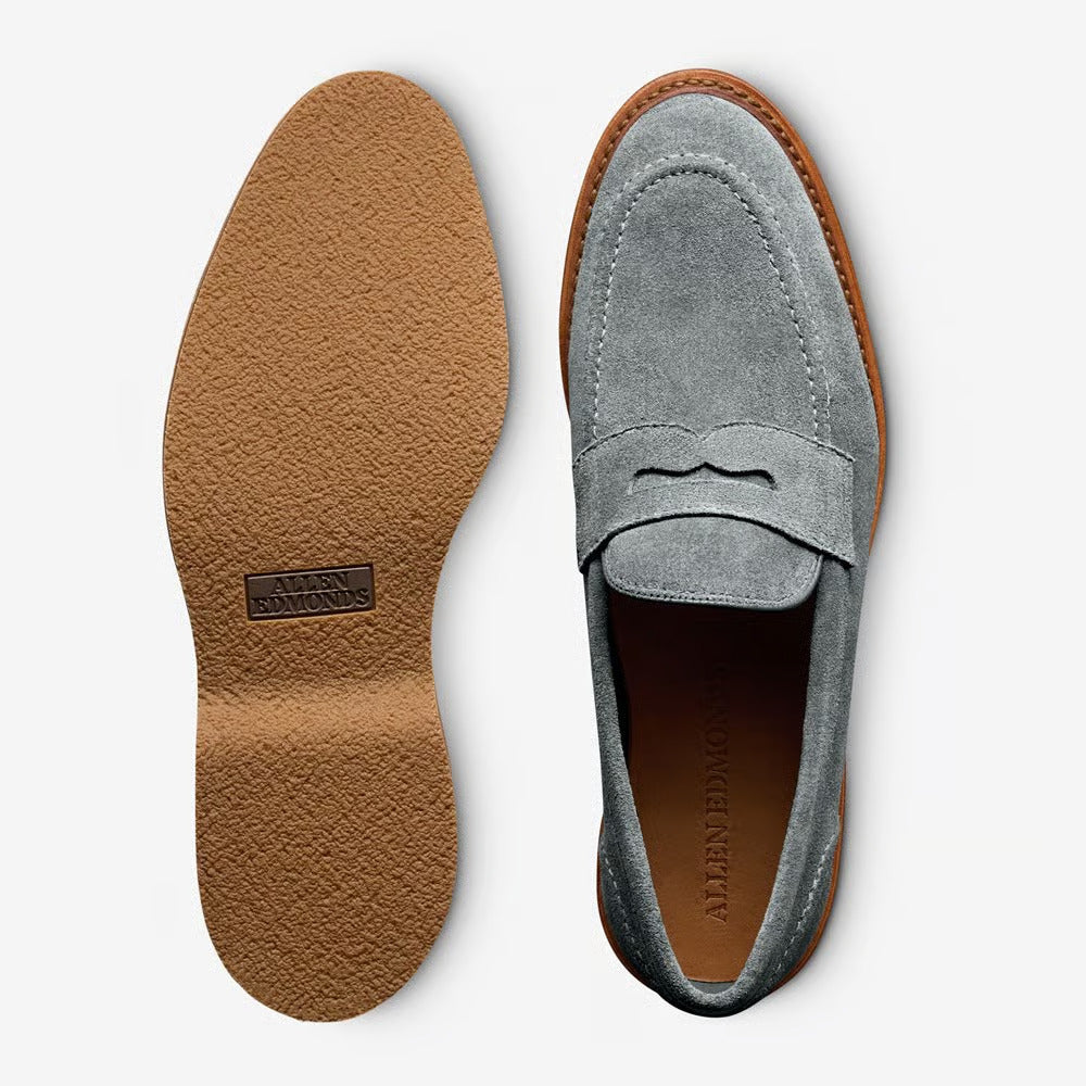 Randolph Verse Penny Loafer in Steel Blue Suede by Allen Edmonds