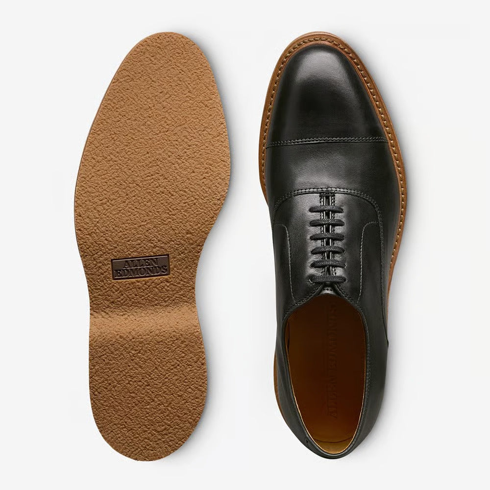 Park Avenue Verse Cap-Toe Oxford Dress Shoe in Black Leather with Brown Sole by Allen Edmonds