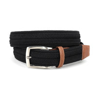 Italian Woven Herringbone Stretch Rayon Casual Belt in Black by Torino Leather