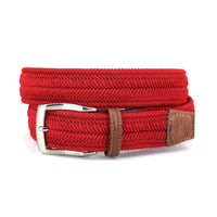 Italian Woven Herringbone Stretch Rayon Casual Belt in Red by Torino Leather