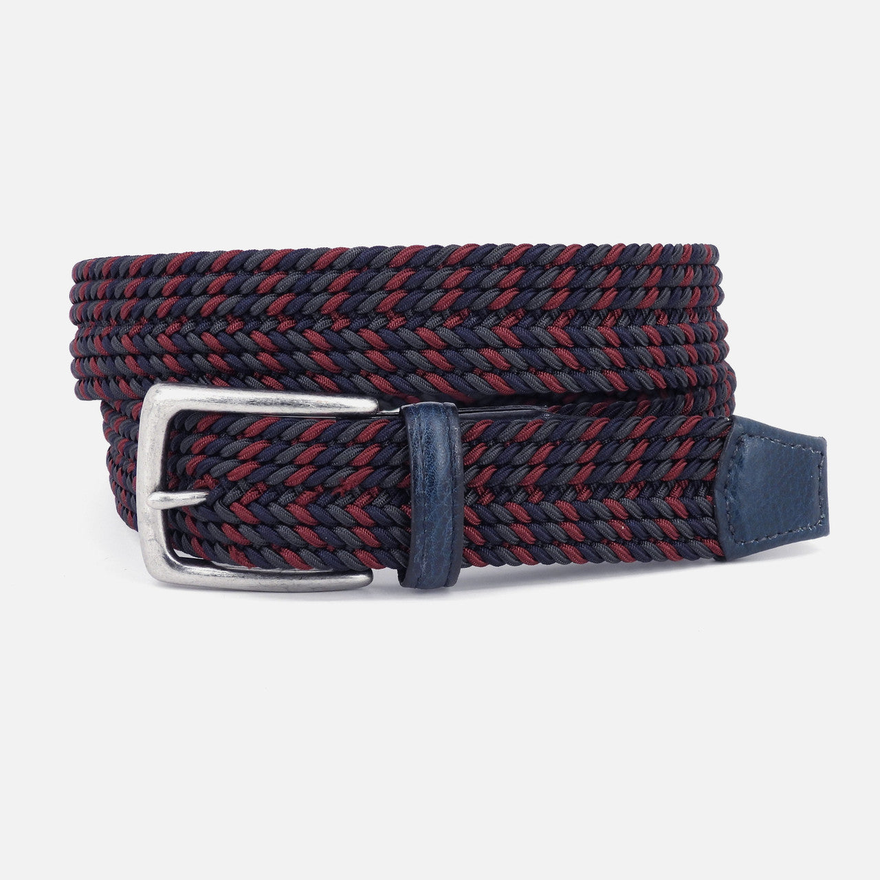 Italian Braided Stretch Rayon Casual Belt in Navy, Burgundy, and Grey by Torino Leather