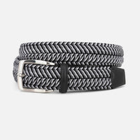 Italian Woven Herringbone Stretch Rayon Casual Belt in Black & Grey Multi by Torino Leather