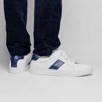 Olympias Italian Calfskin & Crocodile Stripe Sneaker in White/Navy by Zelli Italia