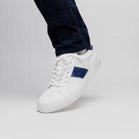 Olympias Italian Calfskin & Crocodile Stripe Sneaker in White/Navy by Zelli Italia