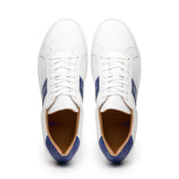 Olympias Italian Calfskin & Crocodile Stripe Sneaker in White/Navy by Zelli Italia