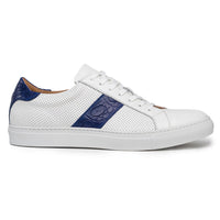Olympias Italian Calfskin & Crocodile Stripe Sneaker in White/Navy by Zelli Italia