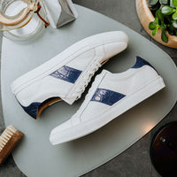 Olympias Italian Calfskin & Crocodile Stripe Sneaker in White/Navy by Zelli Italia