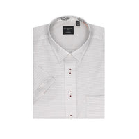 Red and Grey on White Short Sleeve No-Iron Cotton Sport Shirt with Hidden Button Down Collar by Leo Chevalier