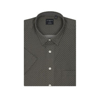 Sage Medallion Floral Print Short Sleeve No-Iron Cotton Sport Shirt with Hidden Button Down Collar by Leo Chevalier