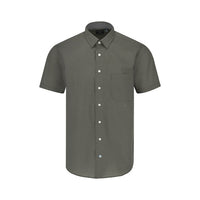 Sage Medallion Floral Print Short Sleeve No-Iron Cotton Sport Shirt with Hidden Button Down Collar by Leo Chevalier