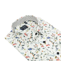 Bird Print No-Iron Cotton Sport Shirt with Hidden Button Down Collar by Leo Chevalier