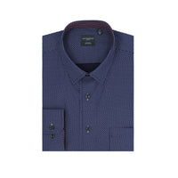 Navy and Light Blue Dot Print No-Iron Cotton Sport Shirt with Hidden Button Down Collar by Leo Chevalier