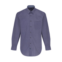 Blue and White Dot Print No-Iron Cotton Sport Shirt with Hidden Button Down Collar by Leo Chevalier