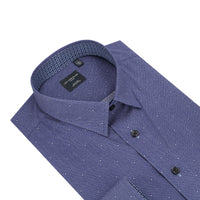 Blue and White Dot Print No-Iron Cotton Sport Shirt with Hidden Button Down Collar by Leo Chevalier