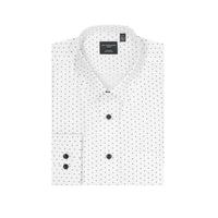 White with Black Diamond Print No-Iron Cotton Sport Shirt with Hidden Button Down Collar by Leo Chevalier