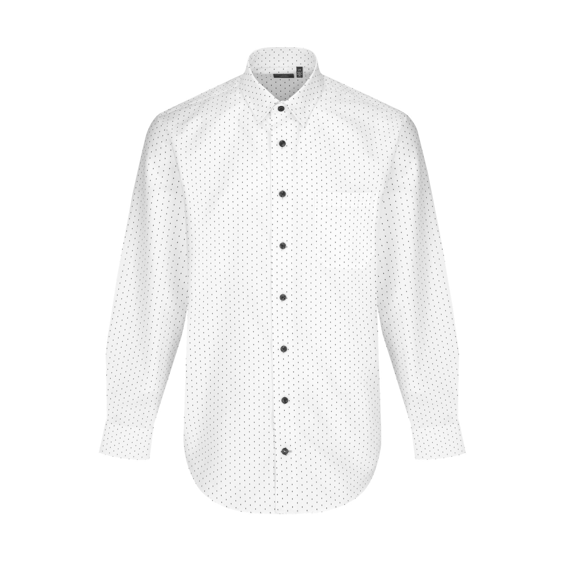 White with Black Diamond Print No-Iron Cotton Sport Shirt with Hidden Button Down Collar by Leo Chevalier