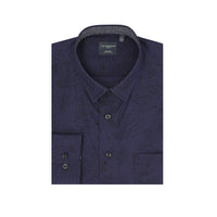 Navy with Black All Over Print No-Iron Cotton Sport Shirt with Hidden Button Down Collar by Leo Chevalier